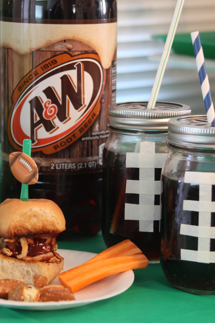Football party ideas with Tyson Any'tizers, 7up and A&W Root Beer