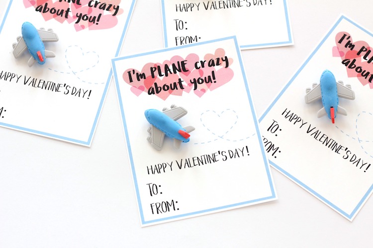 Free Printable Airplane Eraser Valentine's Day Cards