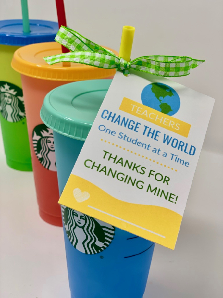 Starbucks Color Changing Cups Teacher Gift with Free Printable Gift Tag